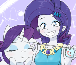 Size: 740x640 | Tagged: safe, artist:batipin, character:rarity, species:pony, species:unicorn, g4, my little pony:equestria girls, abstract background, ear down, eyebrows, eyes closed, female, gritted teeth, looking at you, mare, measuring tape, ponidox, self paradox, self ponidox, teeth