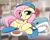 Size: 1956x1548 | Tagged: safe, artist:moozua, character:fluttershy, species:pegasus, species:pony, g4, berrytube, blurred background, blåhaj, clothing, colored pupils, cute, female, floppy ears, folded wings, hat, ikea, ikea bag, looking at you, lying down, mare, meatballs, prone, shark, shark plushie, shyabetes, smiling, smiling at you, socks, solo, stockings, thigh highs, three quarter view, wings