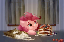 Size: 1099x727 | Tagged: safe, artist:colorochka, character:pinkie pie, species:earth pony, species:pony, g4, breakfast, food, pancakes, solo