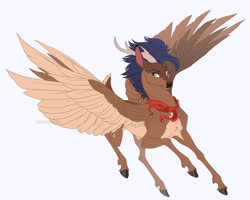Size: 1920x1536 | Tagged: safe, artist:dementra369, oc, oc only, oc:arny, species:deer, species:peryton, species:pony, g4, gray background, hybrid, male, original species, signature, simple background, solo, spread wings, wings