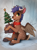 Size: 1550x2100 | Tagged: safe, artist:yakovlev-vad, oc, oc only, oc:arny, species:deer, species:peryton, species:pony, g4, christmas, christmas tree, cloven hooves, colored hooves, holiday, hooves, hybrid, original species, sitting, snow, snowfall, solo, spread wings, three quarter view, tree, unshorn fetlocks, wings