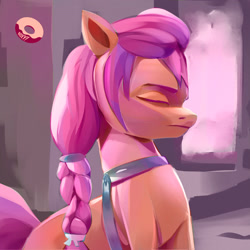 Size: 2460x2460 | Tagged: safe, artist:poxy_boxy, character:sunny starscout, species:earth pony, species:pony, g5, braid, braided ponytail, digital art, digital painting, eyebrows, eyes closed, female, mare, profile, solo