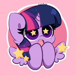 Size: 3705x3648 | Tagged: safe, artist:kittyrosie, character:twilight sparkle, character:twilight sparkle (alicorn), species:alicorn, species:pony, g4, blushing, bust, eyelashes, female, hooves together, horn, mare, open mouth, simple background, solo, spread wings, wide eyes, wingding eyes, wings