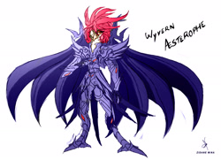 Size: 1920x1393 | Tagged: safe, artist:zidanemina, oc, oc:aesterophe bismarck, species:anthro, species:bird, species:parrot, anime, armor, colored, colored sketch, crossover, eyepatch, female, questionable source, saint seiya, scar, simple background, sketch, solo, white background
