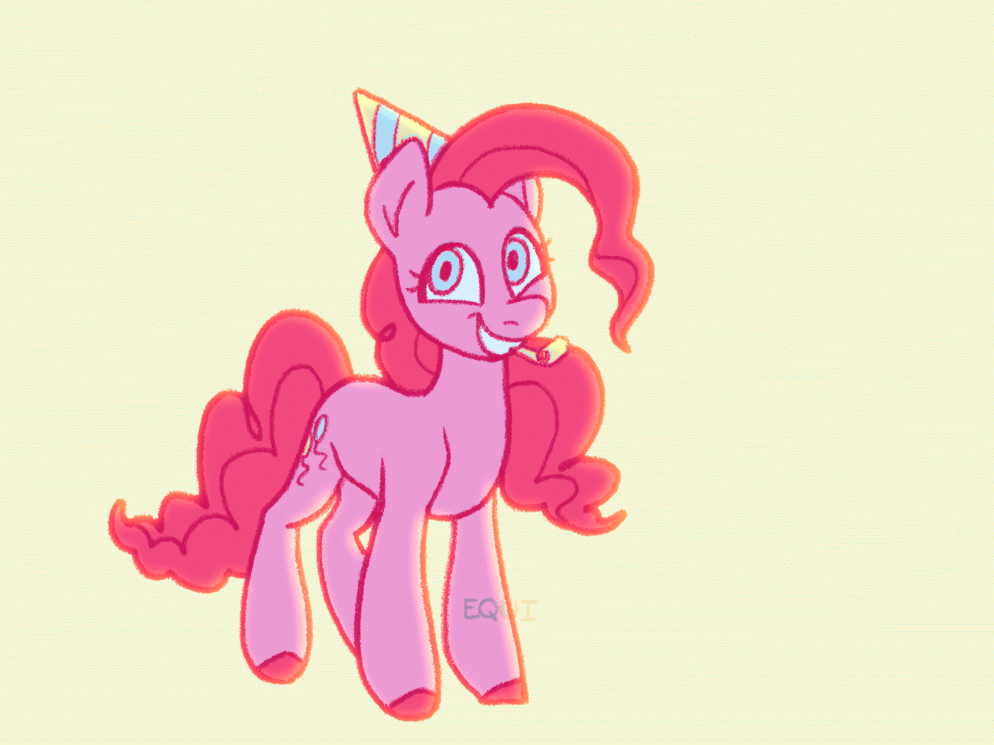 Size: 1397x1048 | Tagged: safe, artist:equinoxette, character:pinkie pie, species:earth pony, species:pony, g4, animated, clothing, cute, fwee, grin, hat, looking at you, party hat, party horn, smiling, solo
