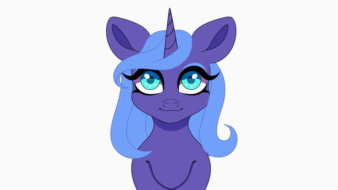 Size: 1280x720 | Tagged: safe, artist:gunya, character:princess luna, species:alicorn, species:pony, g4, :3, animated, cute, eyeshadow, female, floppy ears, horn, lunabetes, makeup, mare, s1 luna, simple background, smiling, solo, white background