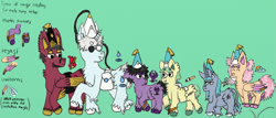 Size: 1917x817 | Tagged: safe, artist:bringina, species:classical unicorn, species:earth pony, species:pegasus, species:pony, species:unicorn, agott (witch hat atelier), bouncing, cloven hooves, coco (witch hat atelier), colored hooves, colored wings, crossover, glasses, hooves, hopping, ink pen, leonine tail, olruggio (witch hat atelier), ponified, pronking, qifrey (witch hat atelier), richeh (witch hat atelier), saddle bag, species swap, tetia (witch hat atelier), unshorn fetlocks, wings, witch hat atelier