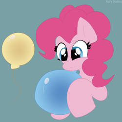 Size: 2000x2000 | Tagged: safe, artist:kaifurry, derpibooru original, character:pinkie pie, species:earth pony, species:pony, g4, balloon, blowing up balloons, cute, diapinkes, gray background, happy, high res, simple background, solo