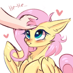 Size: 3000x3000 | Tagged: safe, artist:pesty_skillengton, derpibooru original, character:fluttershy, species:human, species:pegasus, species:pony, g4, chest fluff, cute, dawwww, disembodied hand, ear fluff, female, floating heart, floppy ears, hand, heart, hnnng, human on pony petting, love, mare, offscreen character, offscreen human, petting, shyabetes, simple background, smiling, text, white background, wings
