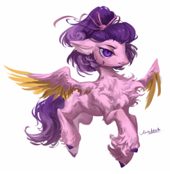 Size: 2500x2552 | Tagged: safe, artist:makkah-chan, oc, oc only, oc:pearl, parent:flash sentry, parent:twilight sparkle, parents:flashlight, species:pegasus, species:pony, g4, chest fluff, colored hooves, colored wings, colored wingtips, ear fluff, female, floppy ears, fluffy, hooves, leg fluff, mare, multicolored wings, offspring, signature, simple background, solo, spread wings, two toned wings, unshorn fetlocks, white background, wings
