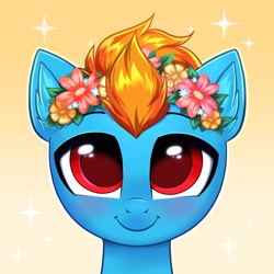 Size: 4000x4000 | Tagged: safe, artist:confetticakez, oc, oc only, species:pony, blushing, bust, colored pupils, cute, ear fluff, eyebrows, eyelashes, flower, flower crown, flower in hair, full face view, gradient background, looking at you, ocbetes, portrait, simple background, smiling, solo, ych result