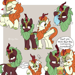 Size: 3000x3000 | Tagged: safe, artist:icey, character:autumn blaze, character:cinder glow, character:summer flare, species:kirin, g4, alcohol, awwtumn blaze, bandage, beer, blep, cloven hooves, colored hooves, cute, dialogue, drink, female, gray background, holding, hoof hold, hooves, looking at you, looking sideways, meme, mouth hold, nail file, pain, profile, raised hoof, signature, simple background, speech bubble, sweating towel guy, text, three quarter view, tongue out, towel