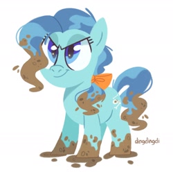 Size: 1977x1960 | Tagged: safe, artist:dingdingdi, character:petunia paleo, species:earth pony, species:pony, g4, determined, dirty, eyelashes, filly, mud, simple background, smiling, solo, white background, young