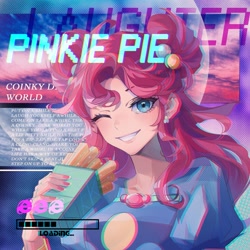 Size: 1200x1200 | Tagged: safe, artist:alice-x, part of a set, character:pinkie pie, species:human, g4, my little pony:equestria girls, spoiler:eqg series (season 2), anaglyph 3d, churros, equestria music festival, female, food, internet explorer, looking at you, lyrics, one eye closed, progress bar, solo, text, wink, winking at you
