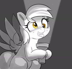 Size: 3000x2876 | Tagged: safe, artist:pabbley, character:derpy hooves, character:flash sentry, character:twilight sparkle, species:pegasus, species:pony, ship:flashlight, g4, cute, derpabetes, eyebrows, eyelashes, female, limited palette, mare, open mouth, shipping, simple background, solo, spread wings, tongue out, wings
