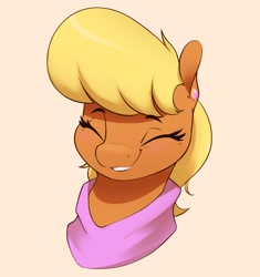 Size: 2501x2662 | Tagged: safe, artist:aquaticvibes, character:ms. harshwhinny, species:earth pony, species:pony, g4, clothing, cute, ear piercing, earring, eyebrows, eyelashes, eyes closed, female, jewelry, mare, ms. cutewhinny, piercing, scarf, simple background, smiling, solo