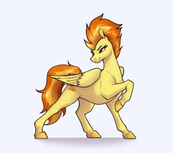 Size: 2527x2247 | Tagged: safe, artist:aquaticvibes, character:spitfire, species:pegasus, species:pony, g4, female, folded wings, looking back, mare, one leg raised, simple background, smiling, solo, wings