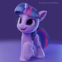 Size: 4096x4096 | Tagged: safe, artist:therealdjthed, character:twilight sparkle, species:pony, species:unicorn, g4, 3d, blender, female, filly, foal, simple background, smiling, solo, young