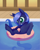 Size: 1778x2247 | Tagged: safe, artist:dusthiel, character:princess luna, species:alicorn, species:pony, newbie artist training grounds, g4, atg 2022, colored pupils, cute, female, filly, filly luna, foal, inflatable, inner tube, lunabetes, solo, stuck, swimming pool, three quarter view, woona, young, younger