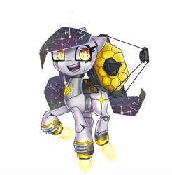 Size: 4038x4096 | Tagged: safe, artist:opal_radiance, oc, oc only, species:pony, commission, cute, female, galaxy mane, james webb space telescope, mare, ocbetes, ponified, robot, robot pony, simple background, solo, species swap, telescope, white background