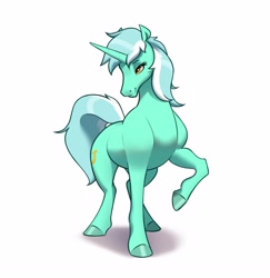 Size: 2746x2825 | Tagged: safe, artist:aquaticvibes, character:lyra heartstrings, species:pony, species:unicorn, g4, colored hooves, cutie mark, eyebrows, eyelashes, female, hoers, hooves, horn, mare, one hoof raised, simple background, solo, tail, white background