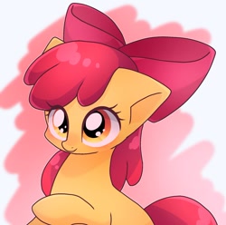 Size: 1525x1515 | Tagged: safe, artist:namaenonaipony, character:apple bloom, species:earth pony, species:pony, g4, abstract background, adorabloom, apple bloom's bow, apple family member, bow, cute, eye clipping through hair, female, filly, foal, hair bow, simple background, smiling, solo, three quarter view, white background, young