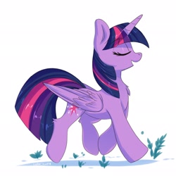 Size: 2048x2048 | Tagged: safe, artist:ask-colorsound, character:twilight sparkle, character:twilight sparkle (alicorn), species:alicorn, species:pony, g4, chest fluff, cute, eyebrows, eyebrows visible through hair, eyes closed, female, leg fluff, mare, open mouth, profile, simple background, solo, twiabetes, white background