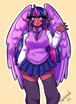 Size: 1680x2290 | Tagged: safe, artist:midoriya_shouto, character:twilight sparkle, species:human, g4, clothing, cute, digital art, horn, horned humanization, humanized, socks, solo, species swap, thigh highs, winged humanization, wings