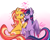 Size: 2893x2304 | Tagged: safe, artist:snowballflo, artist:truebluflo, character:sunset shimmer, character:twilight sparkle, character:twilight sparkle (alicorn), species:alicorn, species:pony, species:unicorn, ship:sunsetsparkle, g4, my little pony:equestria girls, boop, chest fluff, colored hooves, colored wings, colored wingtips, crossed horns, cute, dock, duo, eye contact, female, floating heart, glowing horn, gradient background, heart, hooves, hooves on chest, horn, horns are touching, lesbian, looking at each other, magic, mare, multicolored hair, multicolored wings, nose to nose, noseboop, pink background, profile, raised hoof, shimmerbetes, shipping, signature, simple background, smiling, tail feathers, twiabetes, wings