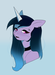 Size: 1442x1985 | Tagged: safe, artist:aztrial, character:izzy moonbow, species:pony, species:unicorn, g5, alternate hair color, alternate hairstyle, black lipstick, black mane, choker, eyeliner, eyeshadow, female, goth, goth izzy, gradient mane, jewelry, lidded eyes, lipstick, makeup, multicolored hair, necklace, solo