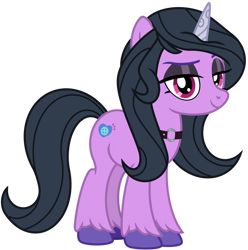 Size: 1024x1033 | Tagged: safe, artist:emeraldblast63, character:izzy moonbow, species:pony, species:unicorn, g5, digital art, eyeshadow, female, goth, goth izzy, gradient hair, lidded eyes, makeup, mare, multicolored hair, simple background, smiling, solo, transparent background, unshorn fetlocks, vector