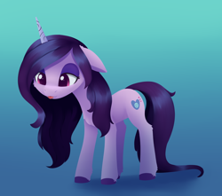 Size: 1980x1752 | Tagged: safe, artist:dusthiel, character:izzy moonbow, species:pony, species:unicorn, g5, floppy ears, goth, goth izzy, gradient background, gradient hair, multicolored hair, solo, tongue out