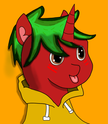 Size: 1189x1365 | Tagged: safe, artist:paprika jenkins, oc, oc only, oc:piquant pepper, species:pony, species:unicorn, blep, blushing, clothing, hoodie, icon, male, tongue out
