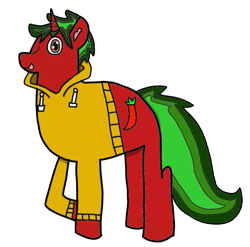 Size: 915x904 | Tagged: safe, artist:paprika jenkins, oc, oc only, oc:piquant pepper, species:pony, species:unicorn, clothing, full body, hoodie, looking at you, male, one eye closed, tongue out, transparent background, wink, winking at you