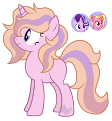 Size: 1024x1102 | Tagged: safe, artist:blues-edits, character:luster dawn, character:starlight glimmer, parent:luster dawn, parent:starlight glimmer, species:pony, species:unicorn, g4, crack ship offspring, crack shipping, deviantart watermark, female, magical lesbian spawn, mare, obtrusive watermark, offspring, shipping, simple background, transparent background, watermark