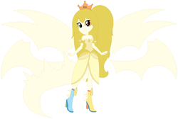 Size: 942x632 | Tagged: safe, artist:goupix-flocon, species:eqg human, clothing, crossover, crown, dragon tail, dress, gold hair, gown, high heels, jewelry, nintendo, pokémon, regalia, shoes, ultra necrozma, video game, wings