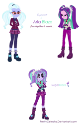 Size: 778x1208 | Tagged: safe, artist:prettycelestia, character:aria blaze, character:sugarcoat, g4, my little pony:equestria girls, boots, clothing, fusion, hairclip, high heel boots, high heels, jewelry, multiple eyes, ring, shoes, siren gem