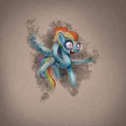 Size: 2048x2048 | Tagged: safe, artist:gangrene, character:rainbow dash, species:pegasus, species:pony, g4, female, flying, mare, ponytail, simple background, solo