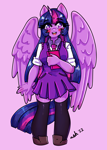 Size: 1750x2450 | Tagged: safe, artist:midoriya_shouto, character:twilight sparkle, species:anthro, g4, clothing, cute, digital art, socks, solo, thigh highs
