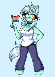 Size: 2764x3856 | Tagged: safe, artist:midoriya_shouto, character:lyra heartstrings, species:anthro, g4, clothing, cute, pride, pride flag, solo, tank top