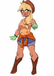 Size: 1750x2450 | Tagged: safe, artist:midoriya_shouto, character:applejack, species:human, g4, clothing, cowboy hat, hat, humanized, shorts, solo, species swap