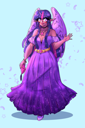 Size: 1800x2700 | Tagged: safe, artist:midoriya_shouto, character:twilight sparkle, species:human, g4, clothing, cute, dress, horn, horned humanization, humanized, jewelry, necklace, solo, species swap, wallet, winged humanization, wings