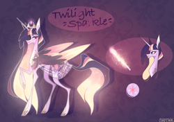 Size: 3941x2776 | Tagged: safe, artist:loreraii, artist:teaneey, character:twilight sparkle, character:twilight sparkle (alicorn), species:alicorn, species:pony, g4, alternate design, bust, colored wings, duo, female, glowing horn, glowing mane, high res, horn, looking at you, magic, magic aura, mare, multicolored wings, profile, raised hoof, redesign, signature, wings