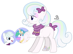 Size: 1024x762 | Tagged: safe, artist:blues-edits, base used, character:double diamond, character:princess celestia, oc, parent:double diamond, parent:princess celestia, species:pony, g4, bow, clothing, crack ship offspring, deviantart watermark, female, mare, obtrusive watermark, offspring, scarf, simple background, tail bow, transparent background, watermark