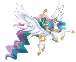 Size: 2185x1795 | Tagged: safe, artist:maplesugarpone, character:princess celestia, species:alicorn, species:pony, g4, clothing, crossover, crown, elincia, female, fire emblem, flying, hoof shoes, jewelry, mare, necklace, nintendo, peytral, regalia, riding, shoes, simple background, spread wings, video game, white background, wings