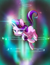 Size: 1500x1941 | Tagged: safe, artist:dawnfire, character:starlight glimmer, species:pony, species:unicorn, g4, abstract background, chromatic aberration, eye clipping through hair, female, looking at you, mare, signature, solo, three quarter view
