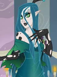 Size: 768x1024 | Tagged: safe, artist:thelivingmachine02, character:queen chrysalis, species:changeling, species:human, episode:a canterlot wedding, g4, my little pony: friendship is magic, 2012, female, humanized, scene interpretation, solo, species swap