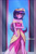 Size: 750x1125 | Tagged: safe, artist:lumineko, character:twilight sparkle, species:eqg human, g4, my little pony:equestria girls, bare shoulders, blue hair, blushing, clothing, coronation dress, crown, dress, element of magic, explicit source, eyebrows, eyebrows visible through hair, eyelashes, eyeshadow, female, jewelry, lidded eyes, long hair, looking at you, makeup, multicolored hair, pink dress, pink hair, purple hair, regalia, side slit, signature, smiling, solo, standing, website