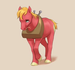 Size: 2829x2661 | Tagged: safe, artist:aquaticvibes, character:big mcintosh, species:earth pony, species:pony, g4, apple family member, cute, cutie mark, freckles, front view, macabetes, male, simple background, solo, stallion, straw in mouth, tail, walking, yoke
