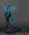 Size: 997x1200 | Tagged: safe, artist:tysontan, character:queen chrysalis, species:anthro, species:changeling, g4, changeling queen, clothing, crown, dress, female, floppy ears, gradient background, gray background, jewelry, regalia, signature, simple background, solo, three quarter view